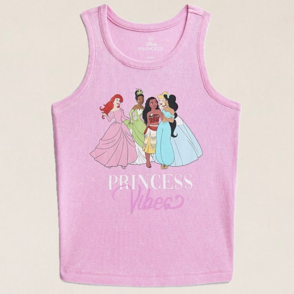 Disney Princess Vibes Pink Ribbed Tank Top Girls XL 14/16 Ariel Moana Tiana